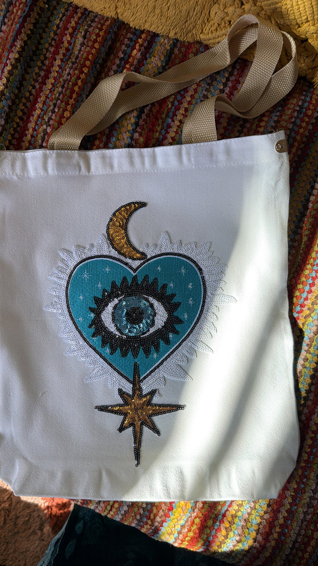 Embroidered Sequin Heart Tote Bag