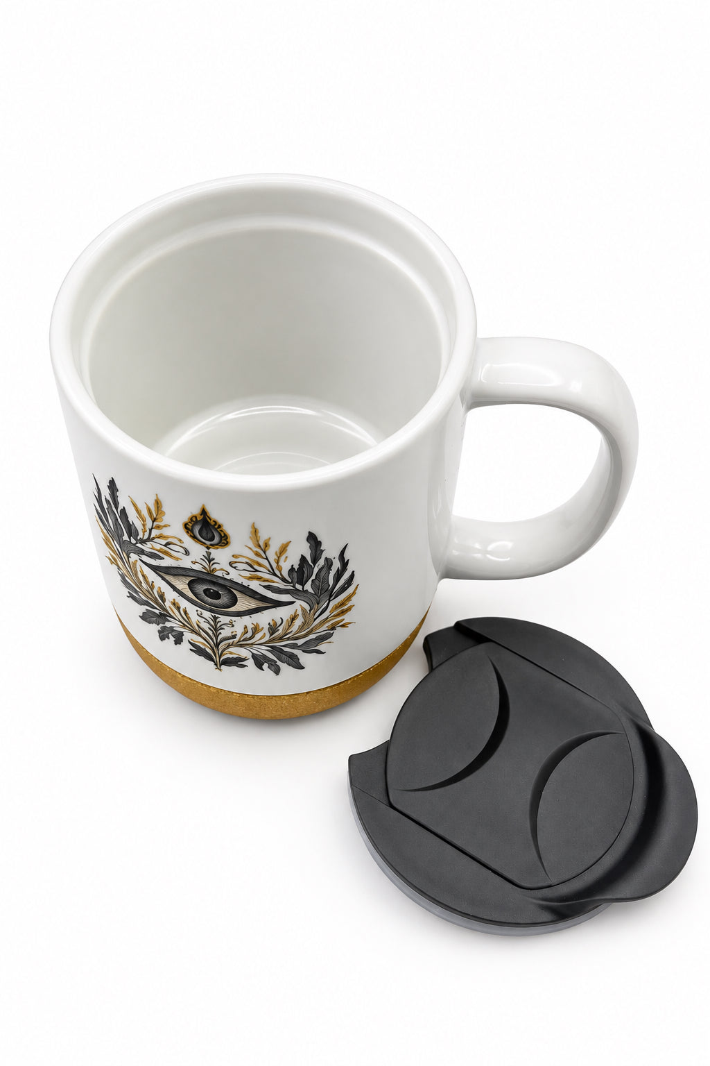Stunning Eye Ceramic Mug with Cork Base & Plastic Lid - 15oz