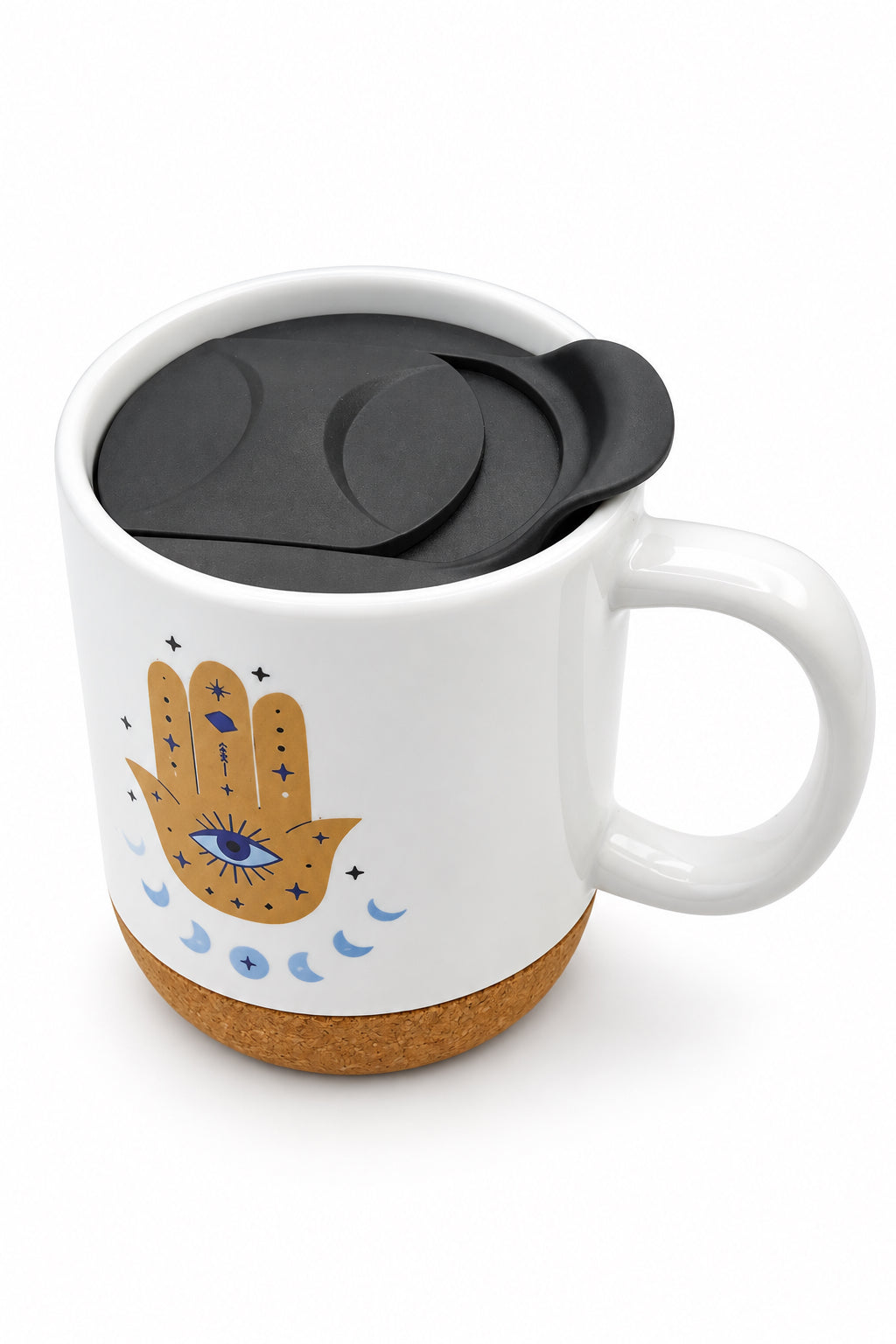 Hamza Hand Ceramic Mug w/ Cork Base & Lid - 15oz