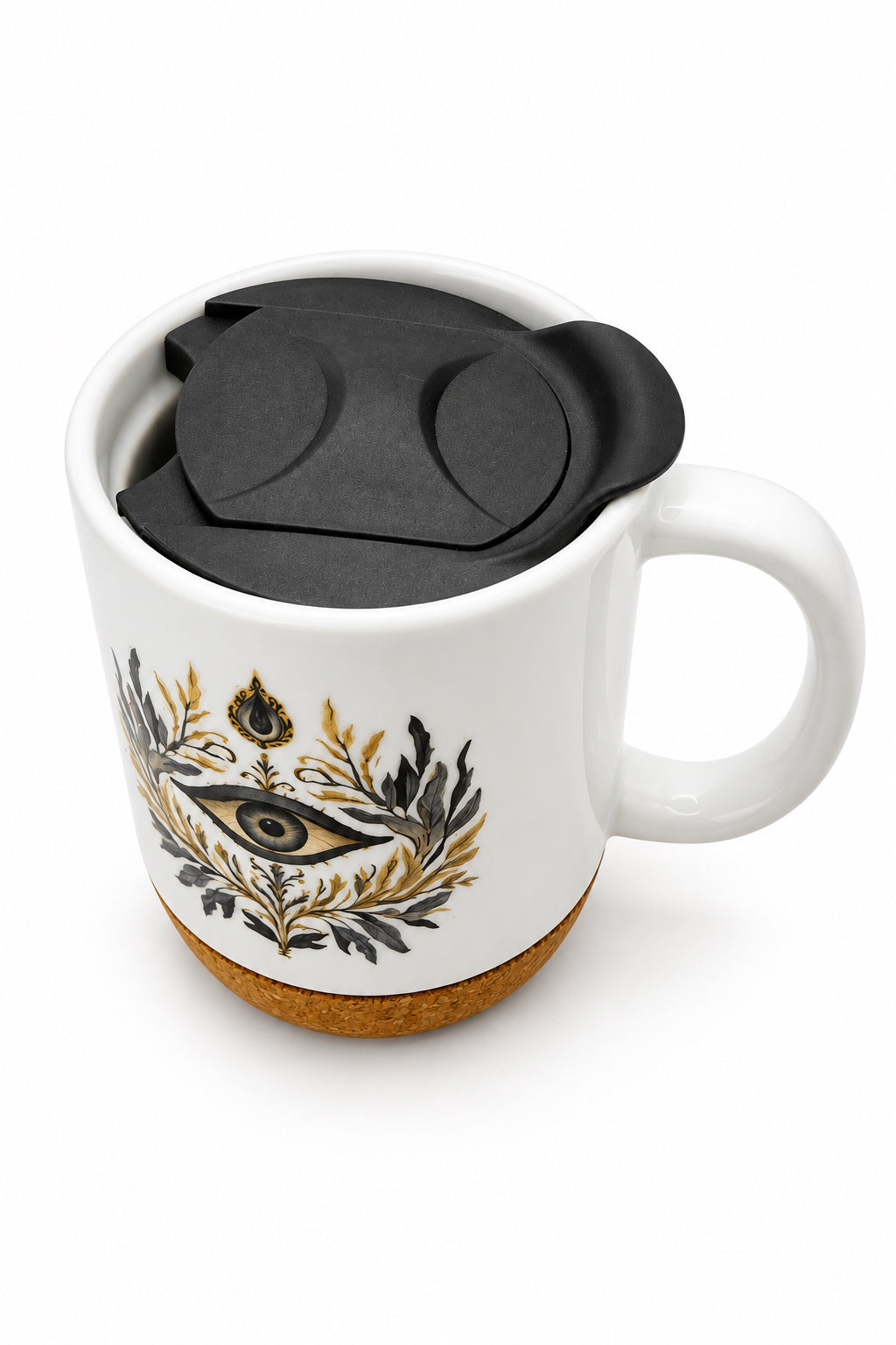 Stunning Eye Ceramic Mug with Cork Base & Plastic Lid - 15oz