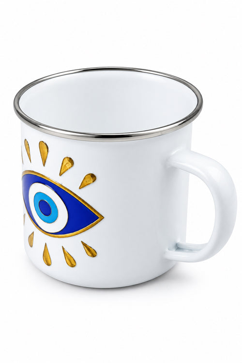 Bronze Blue Turkish Eye Enamel Mug - 12oz