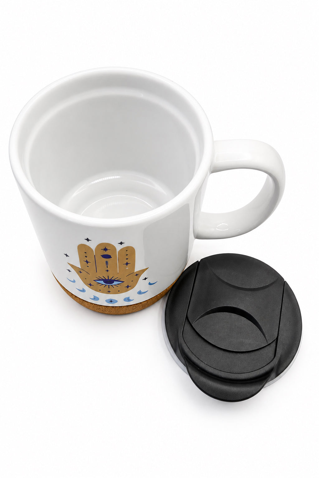 Hamza Hand Ceramic Mug w/ Cork Base & Lid - 15oz