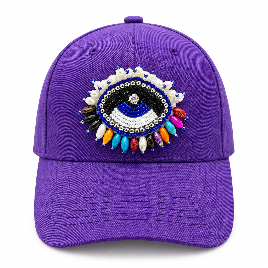 Purple Beaded Turkish Eye Baseball Cap