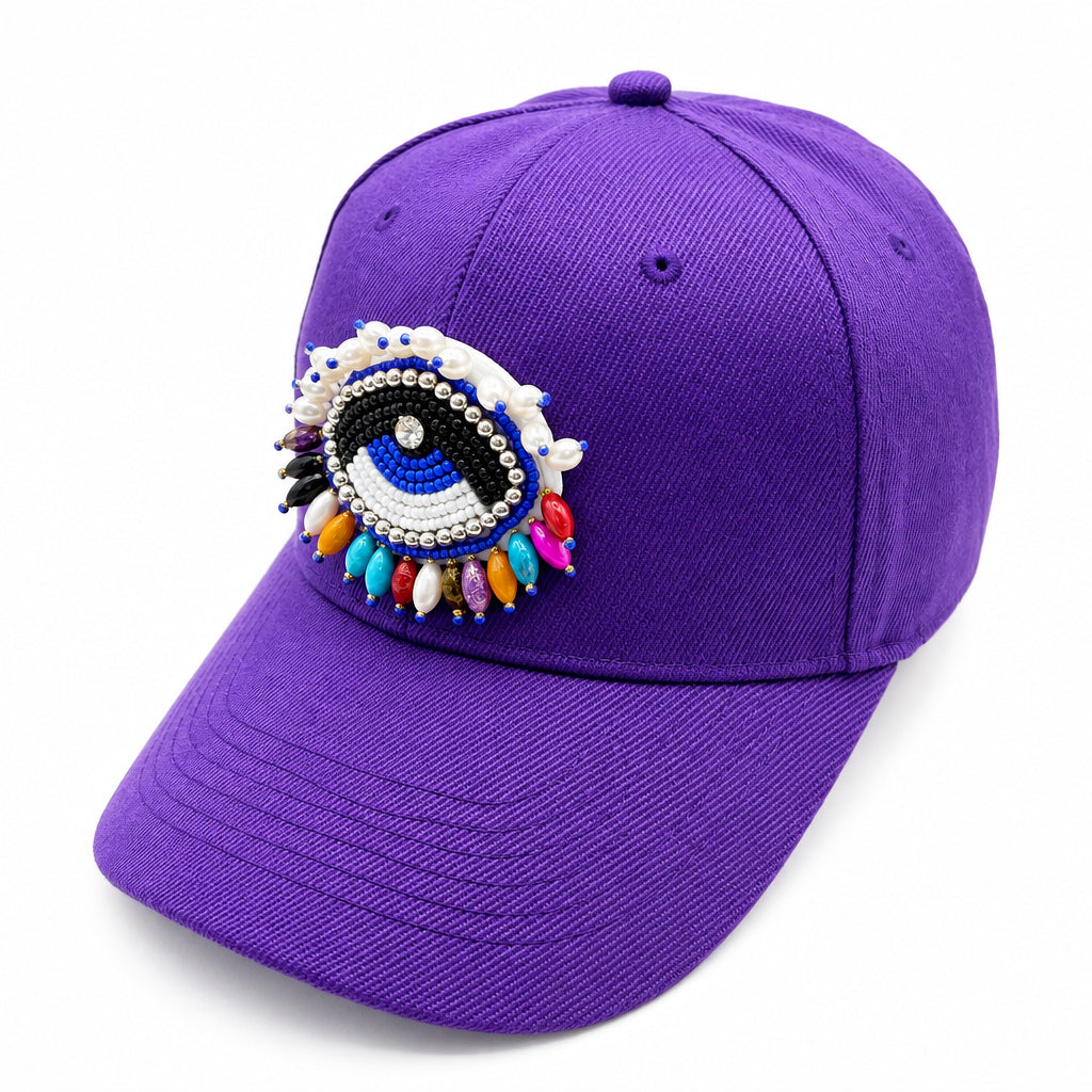 Purple Beaded Turkish Eye Baseball Cap