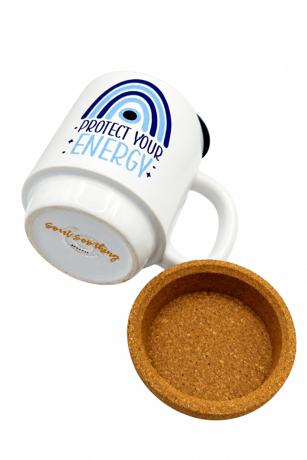 Protect Your Energy Ceramic Mug with Cork Base & Plastic Lid - 15oz