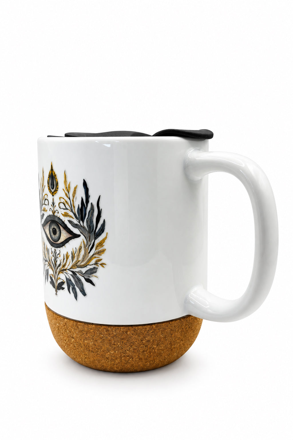 Stunning Eye Ceramic Mug with Cork Base & Plastic Lid - 15oz