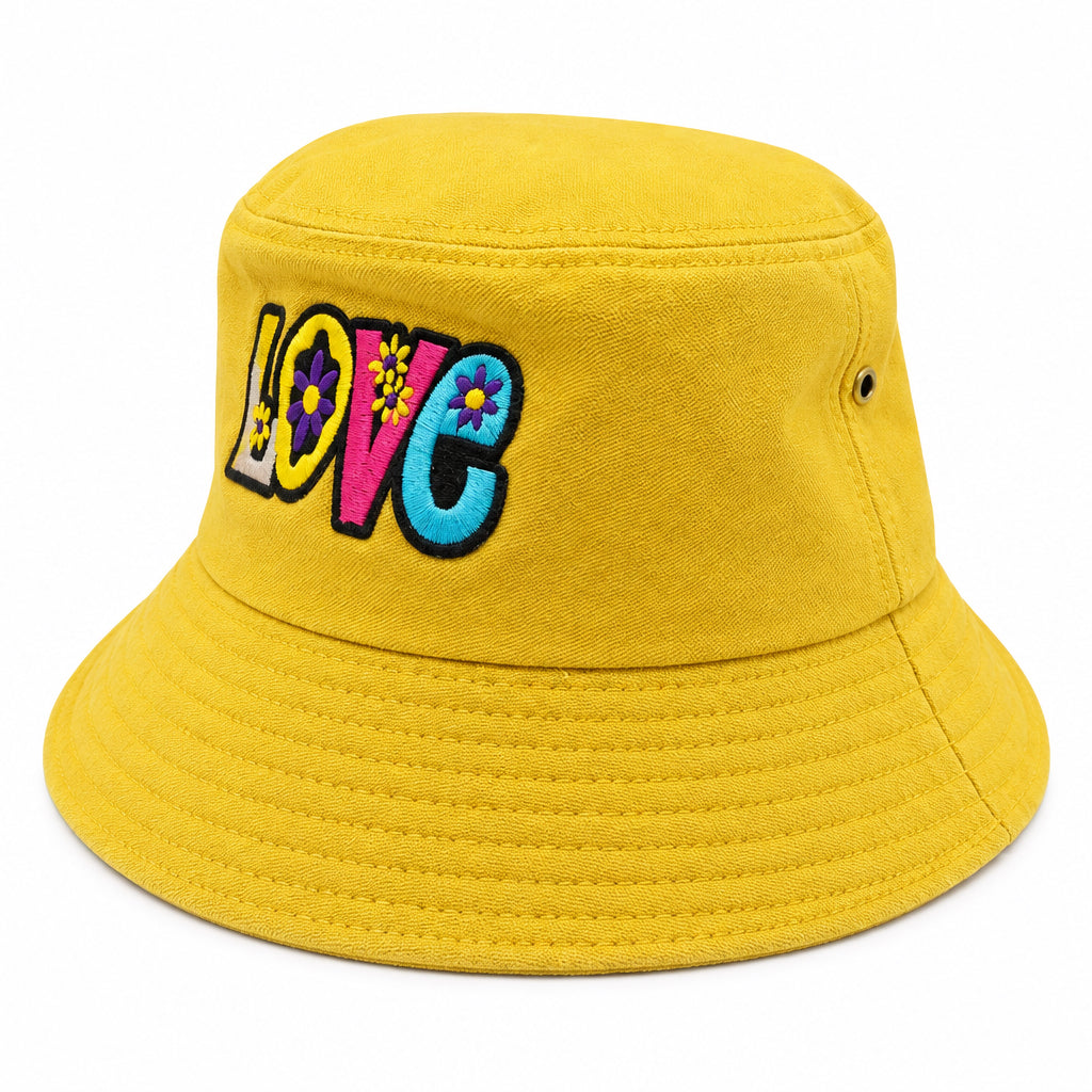 Yellow Embroidered Bucket Hat - LOVE