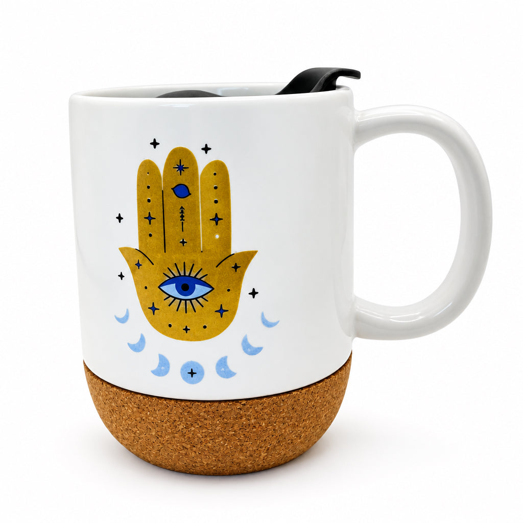 Hamza Hand Ceramic Mug w/ Cork Base & Lid - 15oz