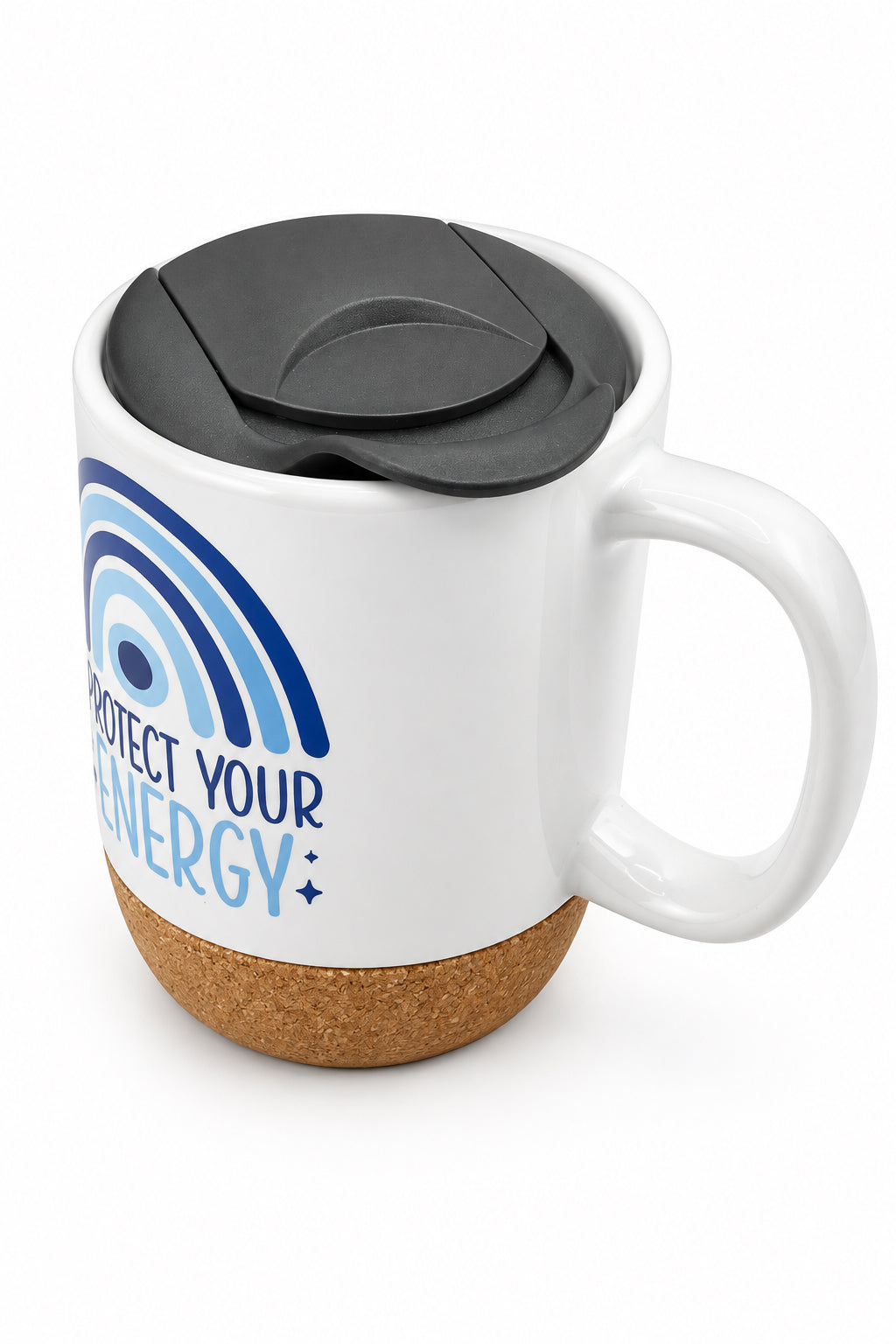 Protect Your Energy Ceramic Mug with Cork Base & Plastic Lid - 15oz