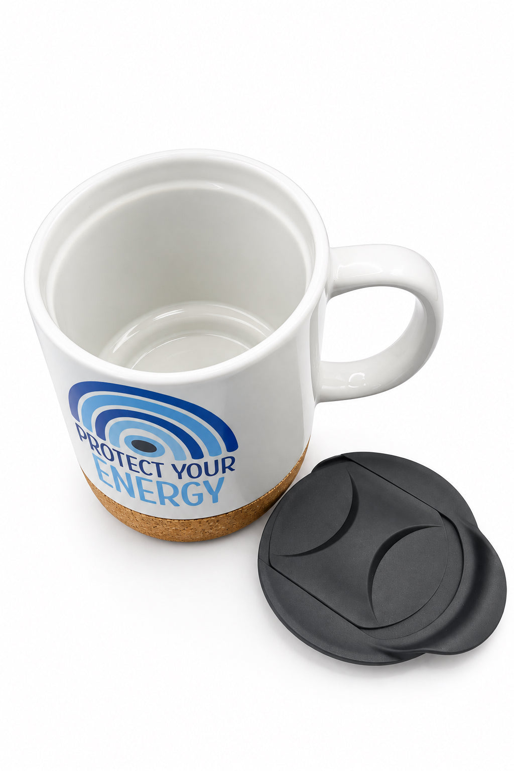 Protect Your Energy Ceramic Mug with Cork Base & Plastic Lid - 15oz