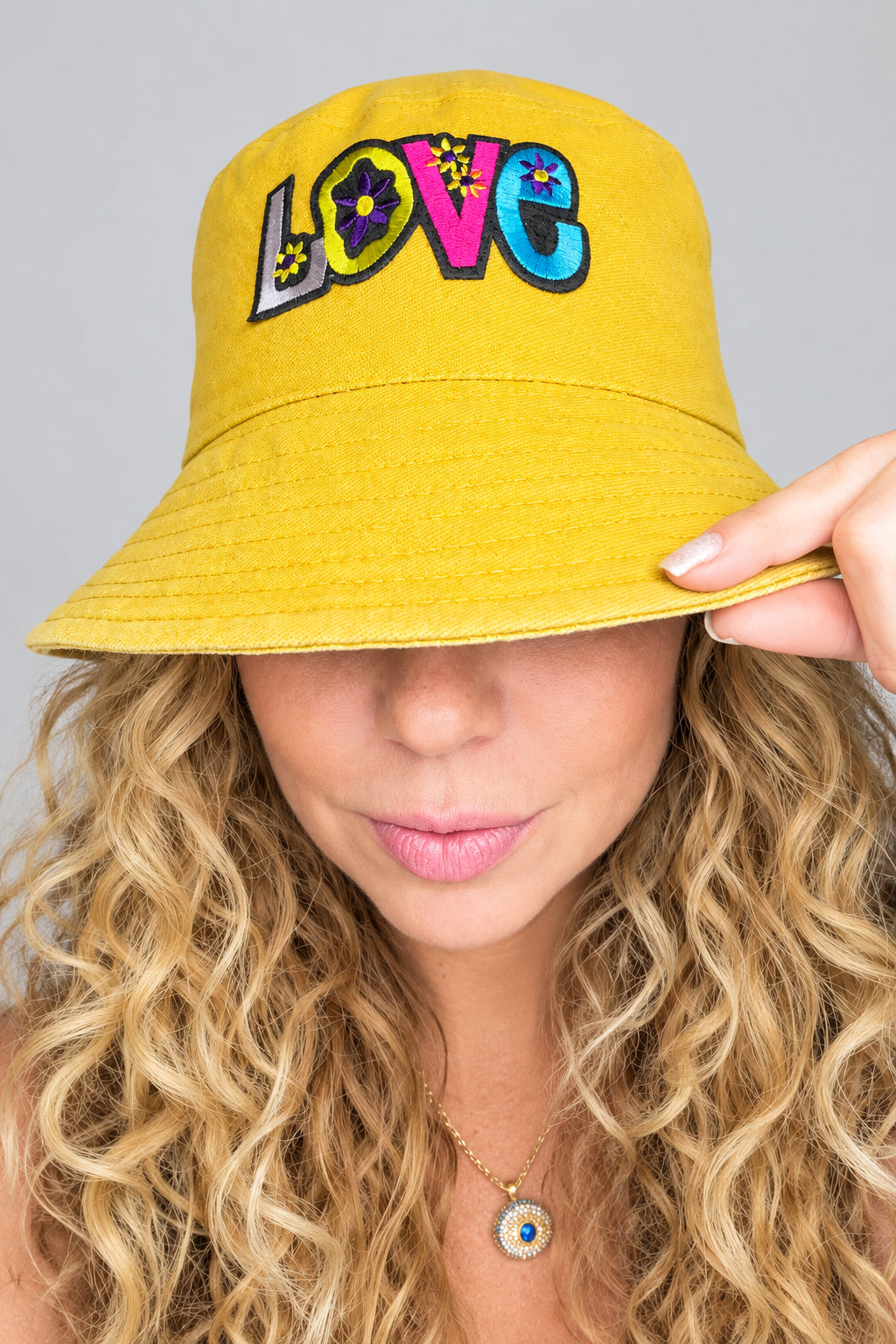 Yellow Embroidered Bucket Hat - LOVE