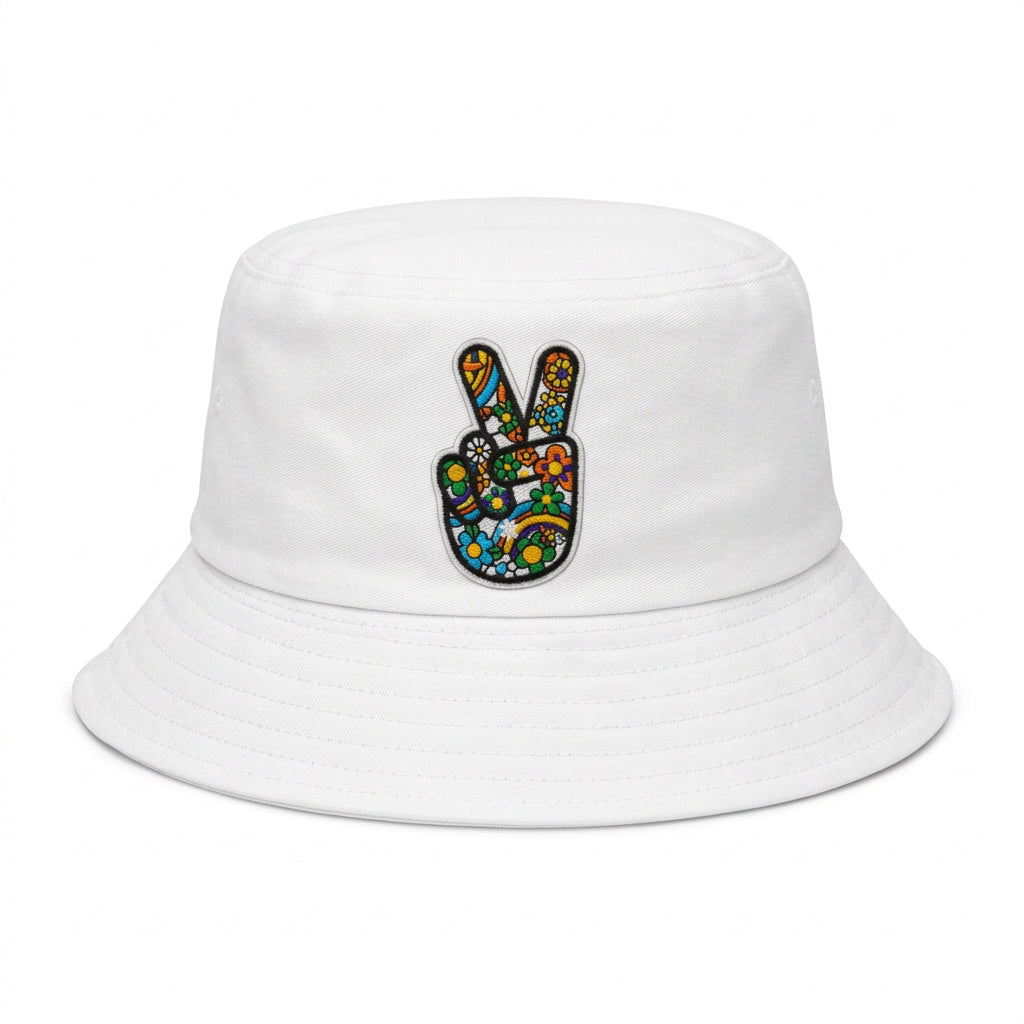 Embroidered Blue Peace & Love Hand Bucket Hat