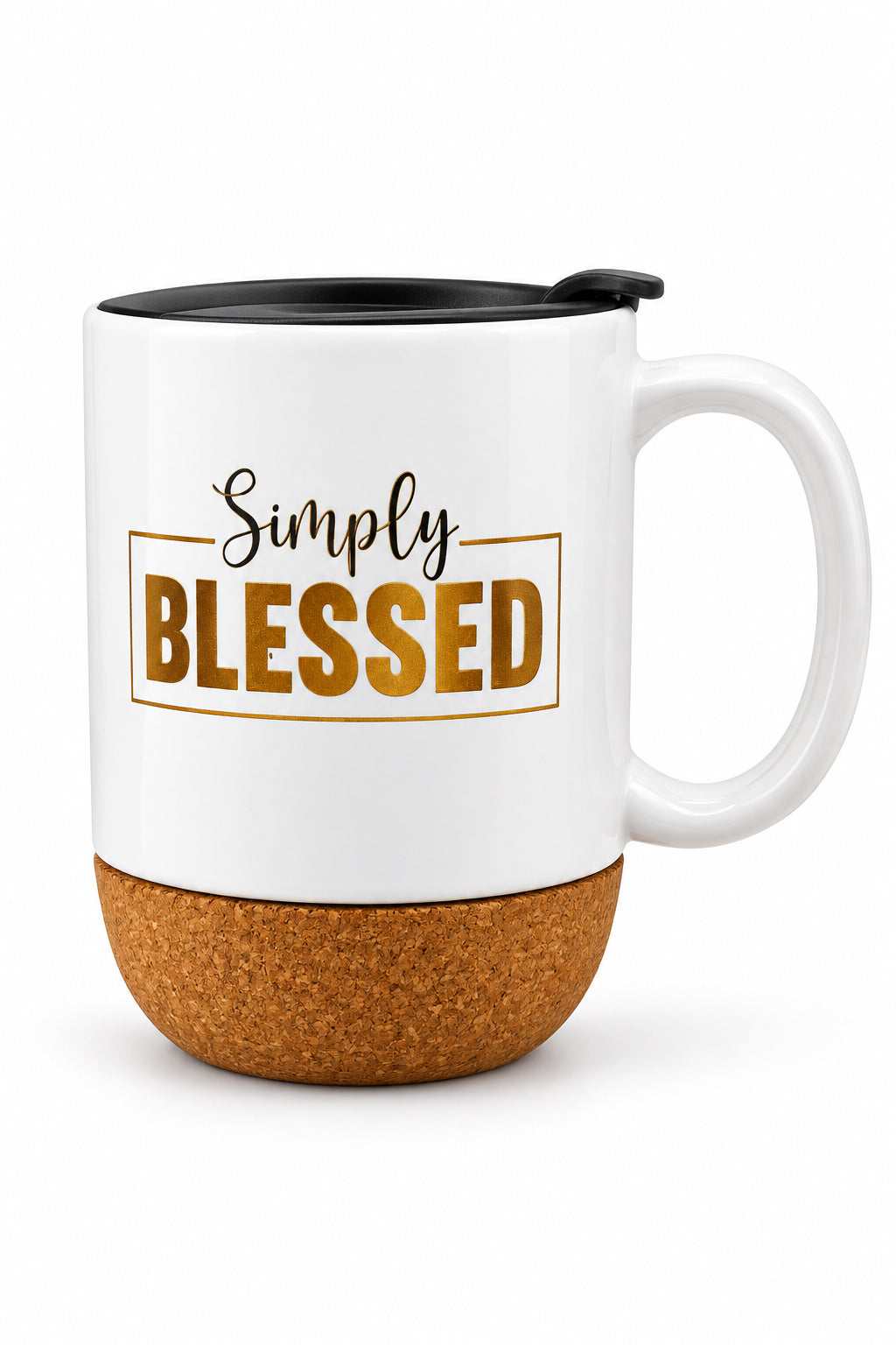 Simply Blessed Ceramic Mug with Cork Base & Plastic Lid - 15oz