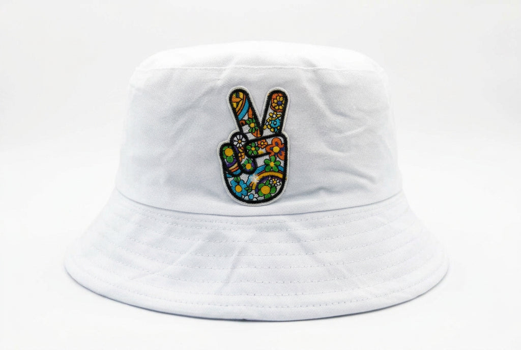Embroidered Blue Peace & Love Hand Bucket Hat