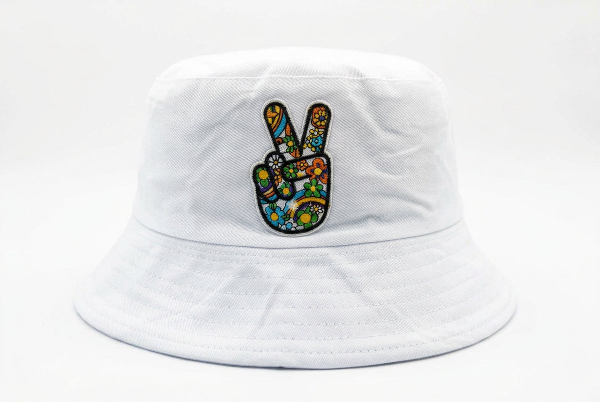 Embroidered Blue Peace & Love Hand Bucket Hat