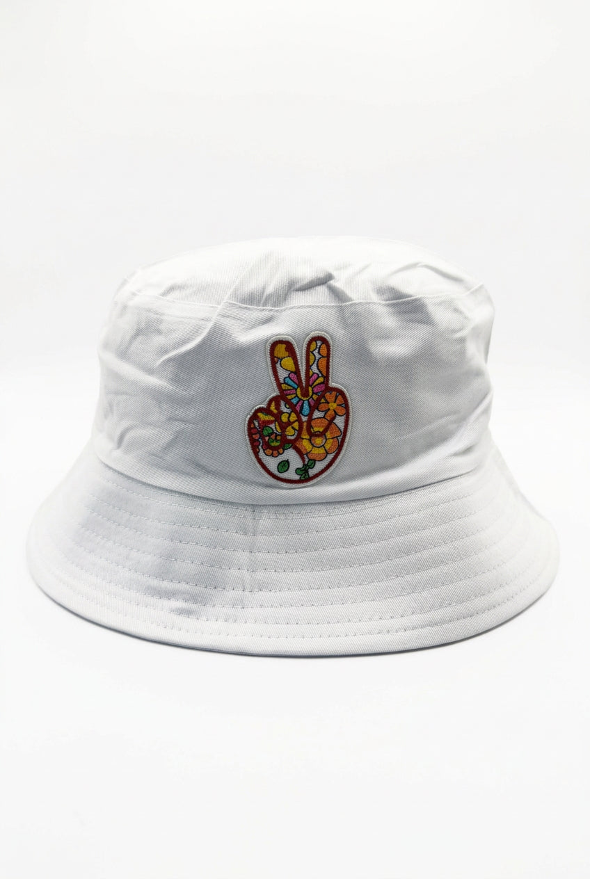 Embroidered Peace & Love Hand Bucket Hat