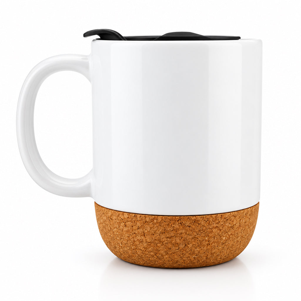 Bright Eye Ceramic Mug with Cork Base & Plastic Lid - 15oz