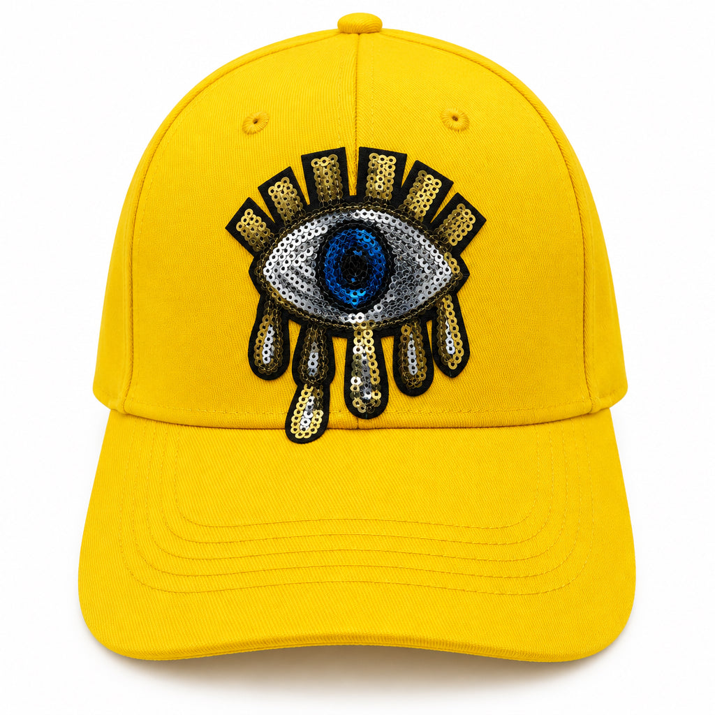 Golden Embroidered Sequin Melting Eye Cap