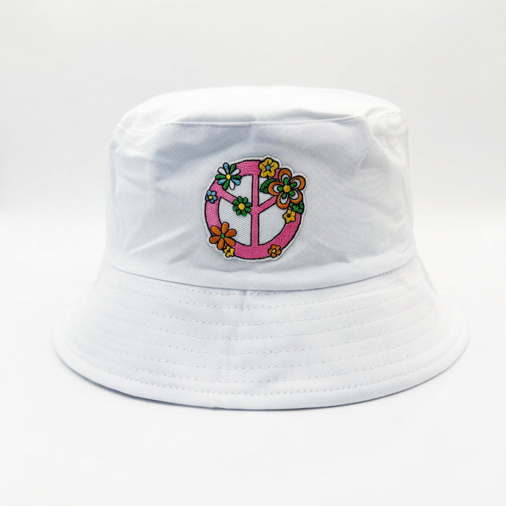 Embroidered Pink Peace & Love Bucket Hat