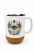 Stunning Eye Ceramic Mug with Cork Base & Plastic Lid - 15oz