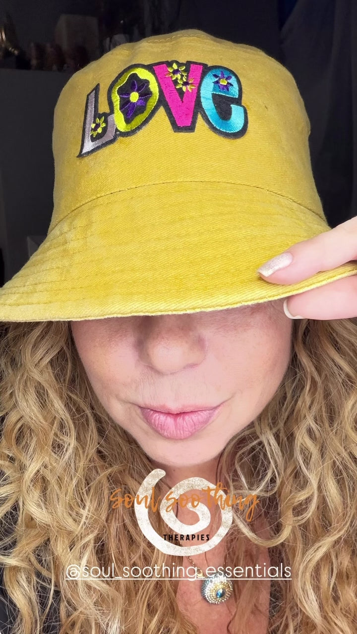 Yellow Embroidered Bucket Hat - LOVE
